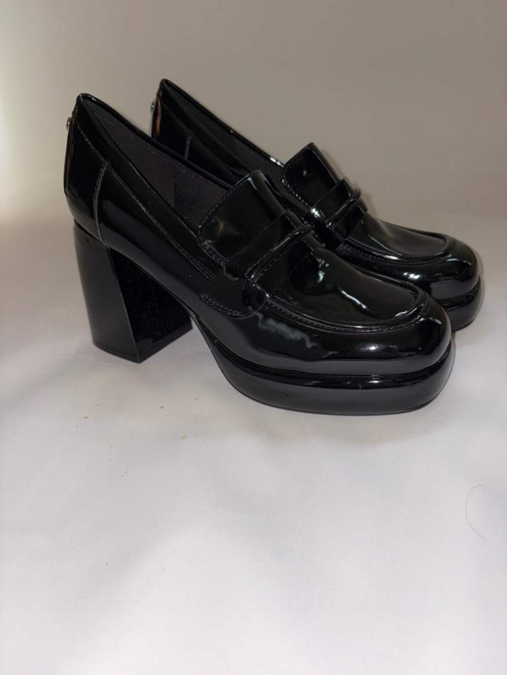 Nine West Black Patent Platform Loafers with Block Heel Size 7